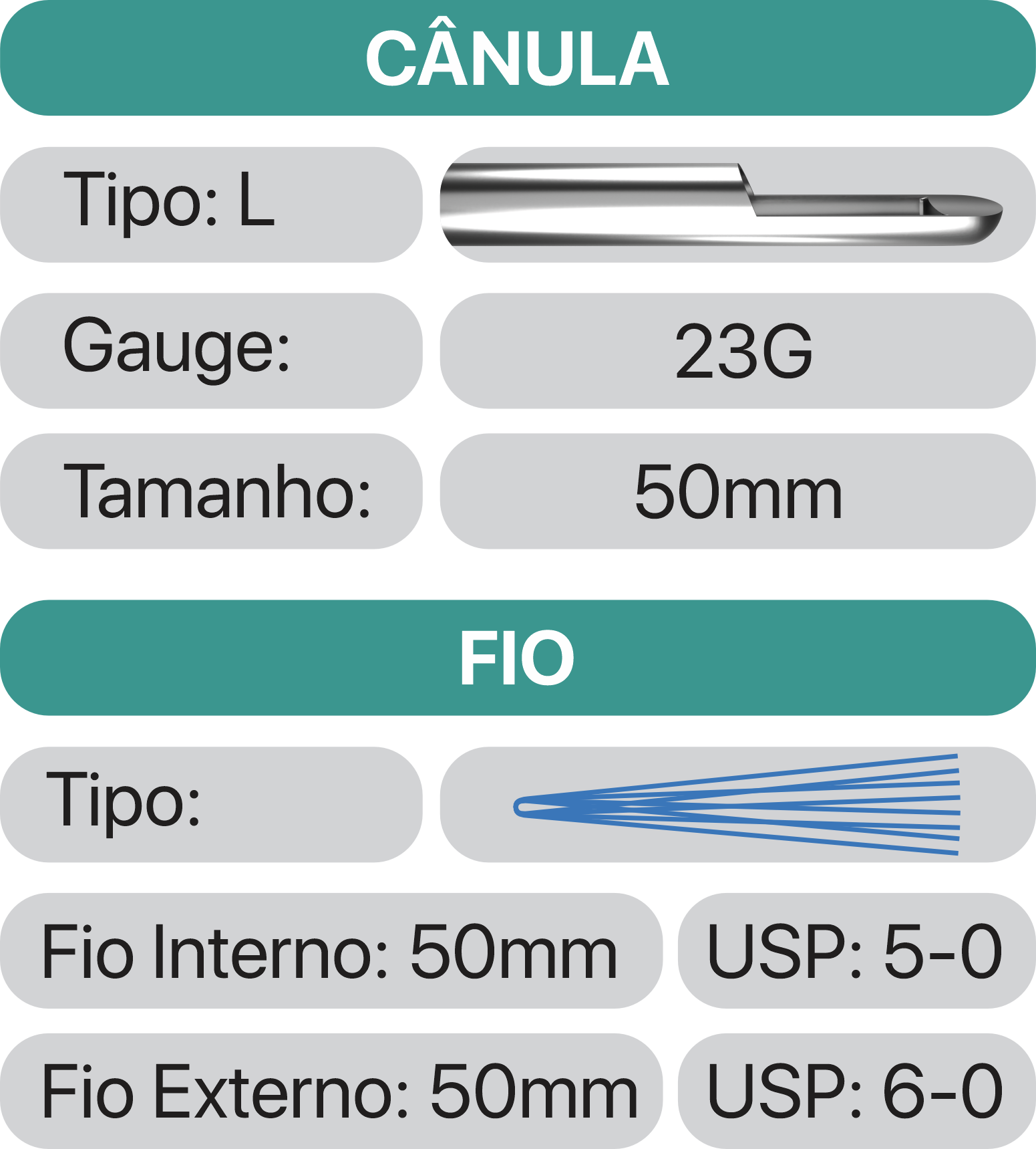 Especificações HYDRA 23G 50mm 50mm